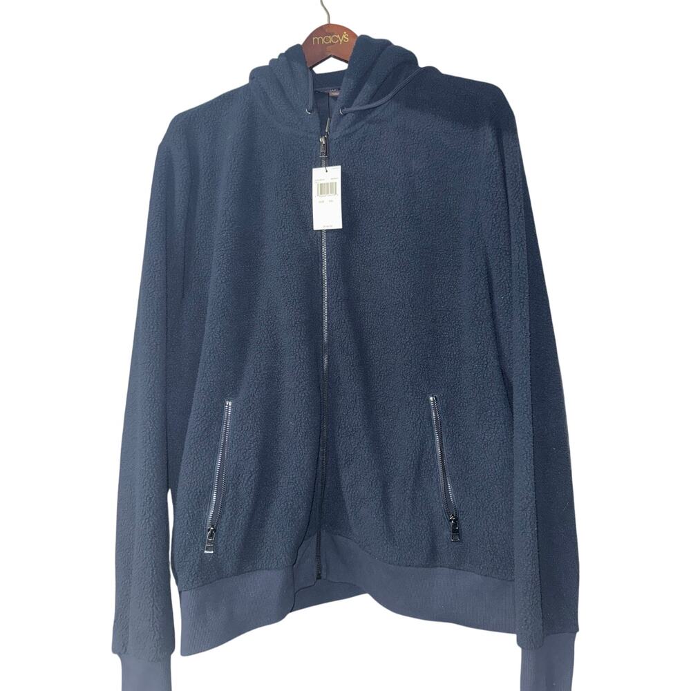 NWT Michael Kors Midnight Navy Blue Full Zip Sherpa Fleece Hoodie Men's XXL $148